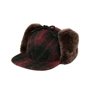 Double Mackinaw Wool Cap - Burgundy / Dark Olive Plaid
