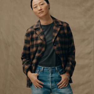 Women's Unconstructed Wool Blazer - Bronze Brown Plaid